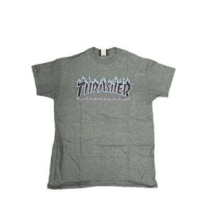 Vintage Thrasher Magazine Flame Logo T-Shirt Gray Purple Blue Spade Tag Medium M